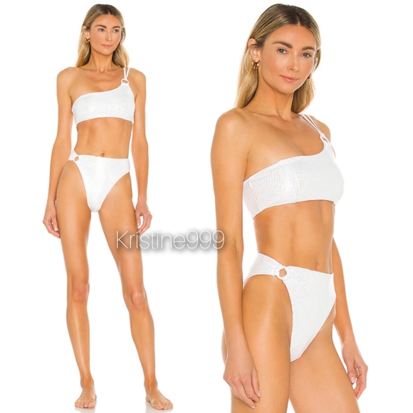 L*Space Indiana Top Jones Bitsy Bottom Gloss Gator White Iridescent Bikini SET - Picture 2 of 16